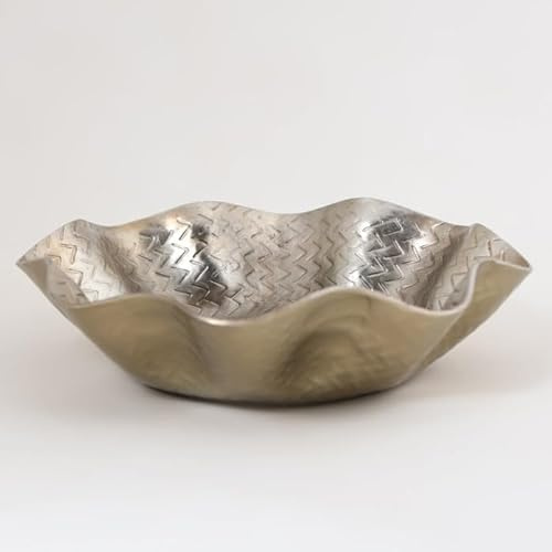 Vayu Earth Antique Silver Aluminium Decorative Tray with Chevron Texture – 20 x 20 x 5 cm, Key Holder, Kitchen Counter or Dining Table Bronze Finish Home Décor Accent