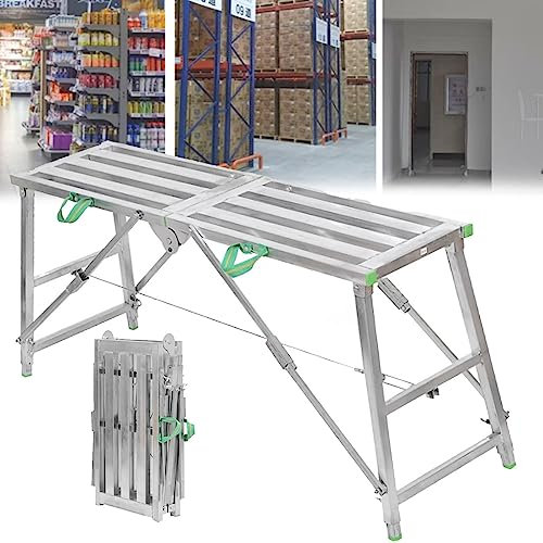 FHPEWXDG Piattaforma di Lavoro Pieghevole Portatile Multiuso, ponteggio, Scala a Torre, Sgabello con Altezza Regolabile, Attrezzatura per ponteggi in Acciaio zincato