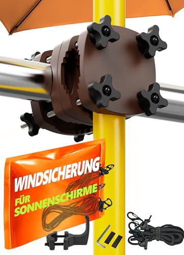 4smile Sonnenschirmhalter Balkongeländer + Windsicherung, Taupe | Schirmhalterung Balkongeländer als Sonnenschirmständer Balkon - Sonnenschirm Halterung Balkon mit Windsicherung für Schirme