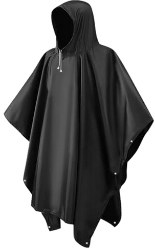 LEEPAT Ponchos de pluie imperméables en EVA portables pour adultes, imperméable réutilisable avec capuche pour camping, randonnée, voyage, parcs d'attractions, festival, Noir , Taille unique