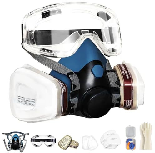 Sumeber respiratore per mezzo viso, respiratore chimico con 10 filtri in cotone, maschere antipolvere per respirare polveri sottili, maschera protettiva con occhiali protettivi, maschera antipolvere