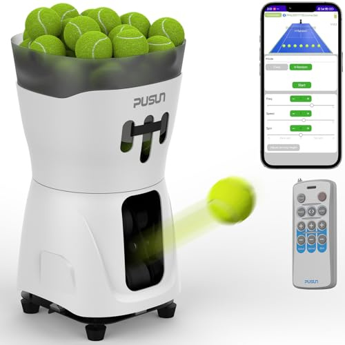 PUSUN PT-MINIPro Tragbare Tennisballmaschine - Leichte Indoor-Tennismaschine mit APP-Steuerung, 65-Ball-Kapazität & Lehrsystem, Intelligenter Tennistrainer für Schulen (3-5 Stunden Akku)