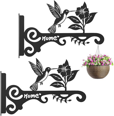 Wandhalterung für Blumenkästen, 2 Stück, Metallhalterung, 25 cm, mit Blumen- und Vogeldesign, für Wand, Garten, Balkon, Terrasse