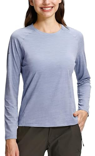 Pioneer Camp Sportshirt Damen Langarm Feuchtigkeitstransport Funktionsshirt Schnelltrocknende Langarmshirt Sport Rundhalsausschnitt mit DaumenlöCher Wanderbluse Oberteile（Ballad Blue;L