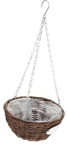 Milisten Set 2 Vasi Sospesi Per Piante Da Interno in Rattan e Metallo, Contenitori Sospesi Decorativi Per Casa, Ufficio e Balcone, Contenitore Sospeso Medio 25cm Per Fiori e Piante Verdi