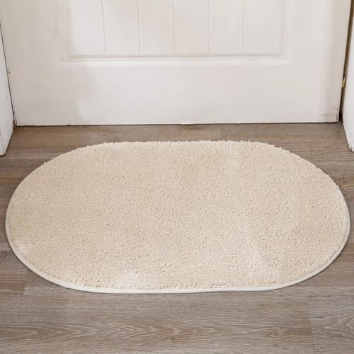 Insun Badezimmerteppich Oval Badematte rutschfest Badteppich Saugfähig Schnelltrocknend Maschinenwaschbar Beige 90 x 150 cm