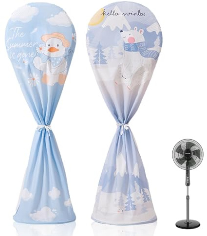 Lot de 2 housses de ventilateur sur pied mignonnes de dessin animé 61 cm de profondeur x 152,4 cm de hauteur – Housse de protection complète imperméable et résistante à la poussière, fabriquée en PVC