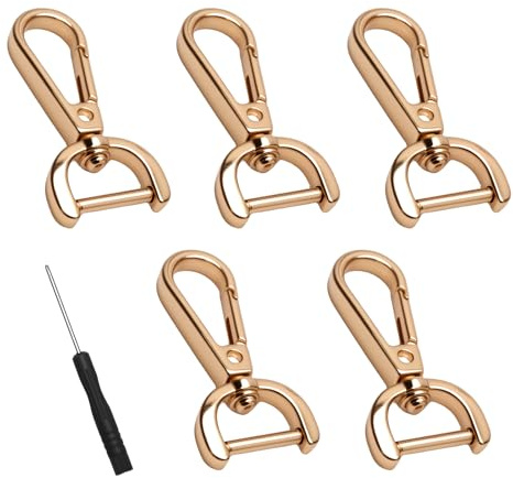 TNSLAND 5PCS Moschettoni Girevoli Metallo 15mm con Anello D, Moschettone con Snodo 360° Cacciavite Incluso, Accessori Borse Fai da Te, Portafogli, Portachiavi, Tracolla e Moschettone per Collare Cane