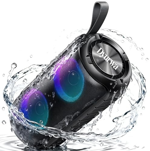 Bluetooth Lautsprecher mit Licht, 52mm Dual Musikbox Bluetooth Box Fantastischer Sound, 12H Outdoor Lautsprecher Tragbarer Band, Freisprechfunktion, IPX6 Wasserdicht für Party/Reisen/Camping/Zuhause