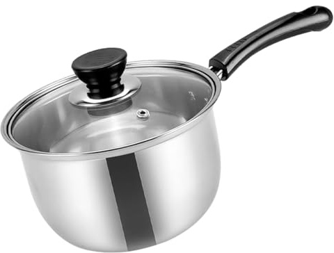 COLLBATH Casserole Inox Multifonction pour Cuisson sur Induction et Gaz Marmite à Lait et Soupe avec Poignée Fixe Pan pour Mijoté Bouillir et Frire