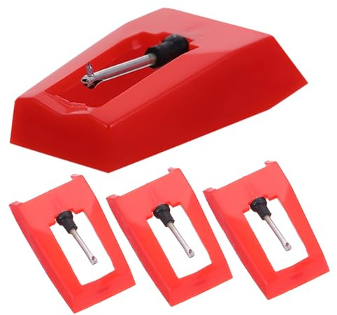 STOBAZA Puntine Di Ricambio Per Giradischi 4 Pezzi, Aghi Stilo Per Fonografo Compatibili, Accessori Audio Portatili Per Uso Domestico e Riparazione Giradischi Vintage Rosso