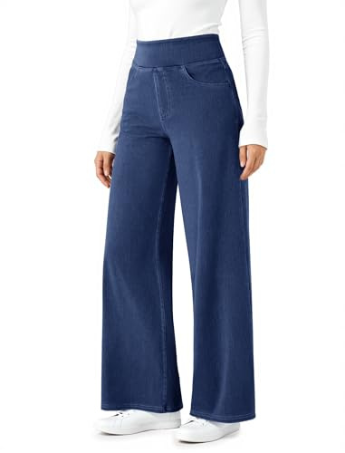 DLOODA Wide Leg Stretchy Sweatpants Jeans for Women, High Waisted Baggy Casual Pull On Jeans Elastic Waist Loose Denim Pants Medium Blue