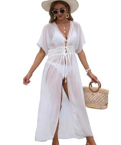 Beach Coverups for Women Uk Dress Summer Bikini Cover Up Mesh Sheer Swimwear Maxi Dress V Neck Sleeveless Swimsuit Coverup for Holiday Beach Pool Party