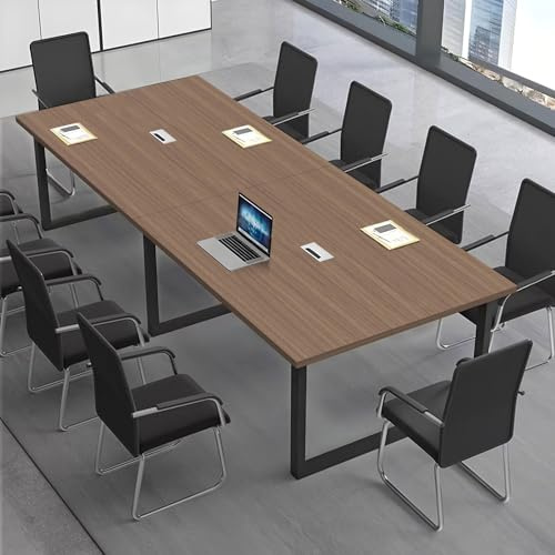 CCUKTFN Großer Konferenztisch, Moderner Besprechungstisch mit Kabelkanal und Schwarzem Metallrahmen für 8–12 Personen, Rechteckiger Seminar-Tisch für Büro, Konferenzraum