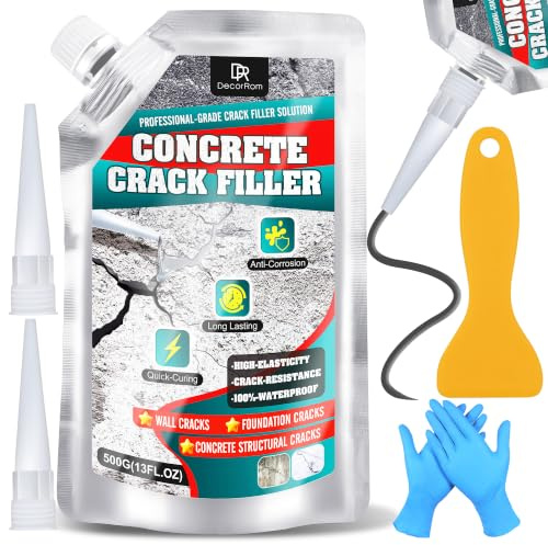 Concrete Crack Filler, 500g Elasticity Self-Leveling Cement Crack Filler | Magic Crack Filler for Concrete Driveway, Walkway, Patio, Tile, Joints – Waterproof, Crack Resistant & Quick Curing, Grey