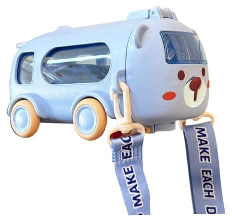 Grsrkep Borraccia per Autobus per Bambini Borraccia per Bambini Staccabile da 500 ml con Orso dei Cartoni Animati con Cannuccia in Silicone, Cinturino Regolabile e Coperchio per la Scuola, Le Gite