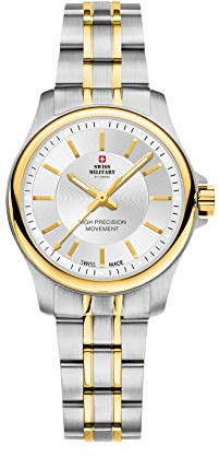 Swiss Military by Chrono Damen Uhr Armbanduhr Quarzwerk mit Edelstahl Metallarmband Analoge Damenuhr Silber Gold SM30201.05