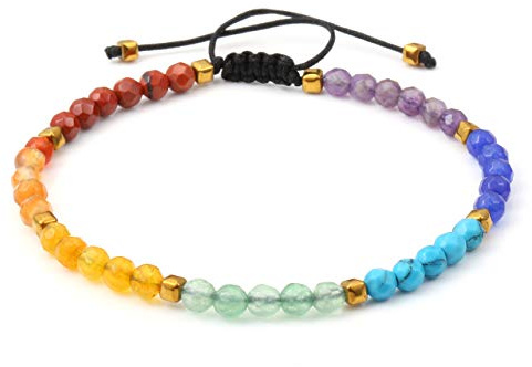 JSDDE Damen Edelstein Armband 7 Chakra Armbänder Heilung Perlenarmabnd Lavastein Armkette geflochten Armreif Modeschmuck