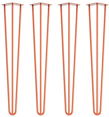4 x Hairpin Legs from DT IRONCRAFT - 71cm 3 Rod / 10mm, Orange Colour with Floor Protector Feet & Screws - Standard Desk, Dining Table Legs