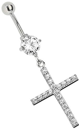 Bauchnabel Piercing Banane 316l Stahl in 1,6 mm mit 6 mm Stein und Kreuz Anhänger