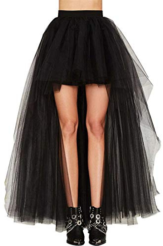 Zher-Lu Jupe en tulle asymétrique longue à l’arrière - Sexy - pour femme (Noir, taille unique)