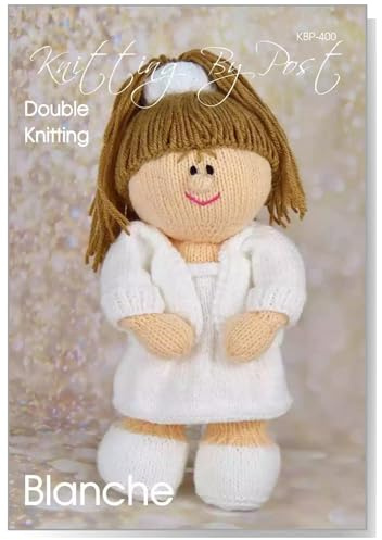 Knitting Pattern Blanche Doll Booklet in White with a Removable Cardigan and Dress from Knitting by Post Soft Dolly Toy Patterns