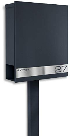 Metzler Standbriefkasten mit Edelstahl Namensschild Toma - Anthrazit RAL 7016 - Rostfrei & Massiv - inkl. Beschriftung & Briefkastenständer - Größe: 35,5 x 43,5 x 10 cm