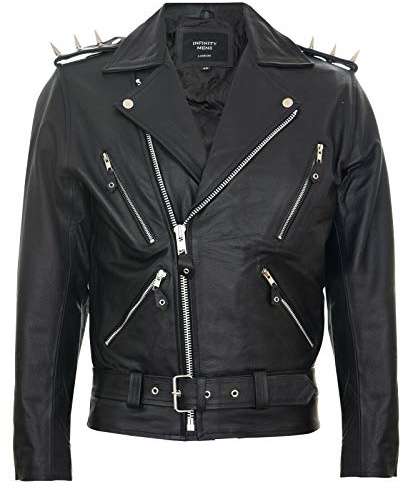 Infinity Leather Giacca da Motociclista retrò in Pelle Sintetica Brando con Rivestimento in Fringe da Uomo