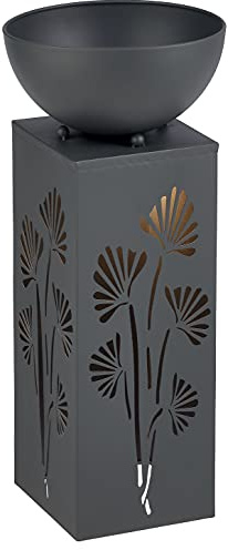 LED Dekosäule mit Abnehmbarer Pflanzschale und Beleuchtung | batteriebetrieben | praktischer Timer | aus Metall gefertigt, pulverbeschichtet | warm-weiß beleuchtet | ca. 59 cm Hoch (Anthrazit)