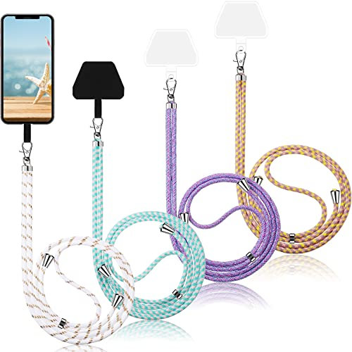 Blulu 4 Stücke Universale Handy Lanyards mit Einstellbarem Abnehmbarem Nylon Hals Umhängende Lanyard und 4 Stücke Schwarz und Transparente Langlebige Pads für Meiste Handy (Exquisit Stil)