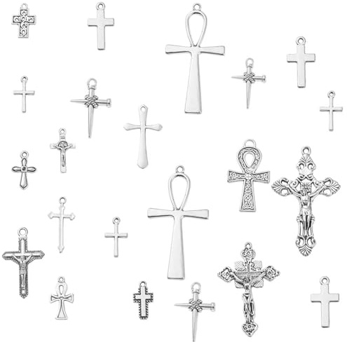 DanLingJewelry 20Pcs Crucifix Cross Charms Mixed Antique Silver Cross Charms for DIY Craft Jewellery Making