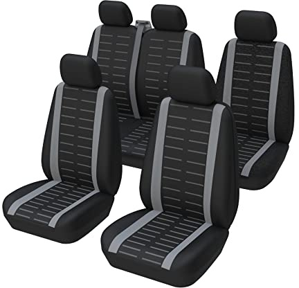TOYOUN Universal Car Van Seat Covers Full Set for 5 Seater Front Rear Seat Covers with 1+2 Twin Passenger for Estate Cars Crew Van Combi MPV Airbag Compatible, Gray