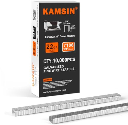 KIMSING Lot de 10 000 agrafes pneumatiques de calibre 22 série 71, couronne de 9 mm, fil fin de 6 mm de longueur de jambe pour pistolet à air comprimé pour fixation de tissu, meubles