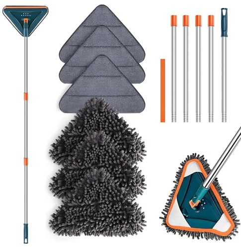 85 Inch Wall Cleaner with Long Handle, 360° Rotatable Wall Mop, Wall Washer Cleaner Tool for Walls/Floors/Ceiling Fans/Baseboard/Dust Clean, 6 Replacement Pads and 1 Silicon Squeegee Scraper Strip