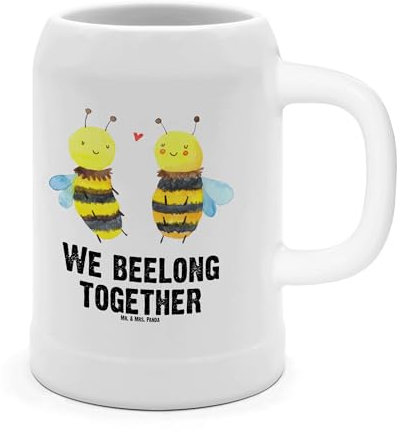 Mr. & Mrs. Panda Bierkrug Biene Verliebt - Geschenk, Gravur, Maßkrug, Glaskrug, Krug, Oktoberfest, Sommerfest