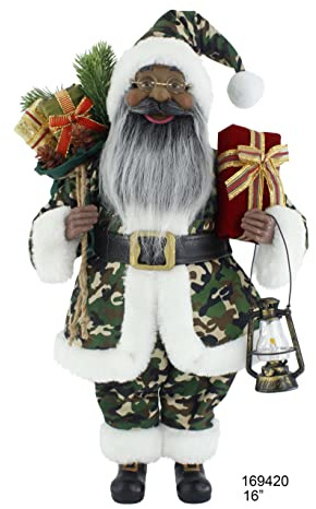 Windy Hill Collection 16 Inch Standing Outdoor Camouflage Woodsman African American Ethnic Santa Claus Christmas Figurine Figure Decoration 169420