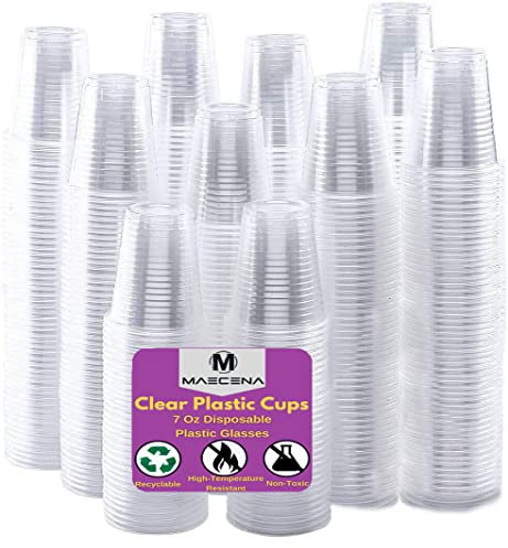 MAECENA Clear Plastic Disposable Cups - 1000 Pcs | 7 oz /180ml Small Disposable Glasses for Party, Wedding, Cocktails,Christmas Party, Cold Drinking Water Cups