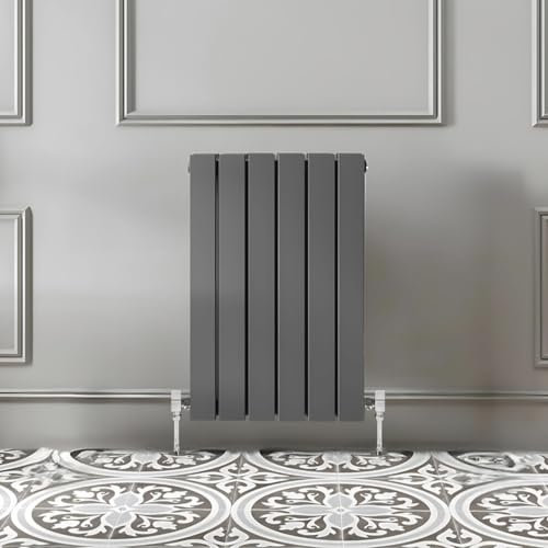 Go Bathrooms Pinta Horizontal Grey Radiator 600 x 408mm Flat Panel Horizontal Anthracite Double Wall Mounted Slim Designer Radiator