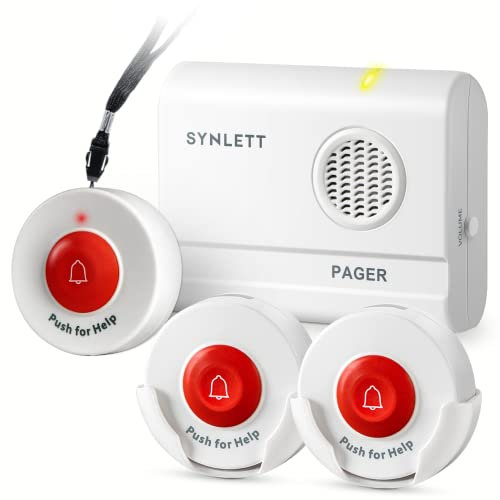 SYNLETT Buscapersonas Inalámbrico con 3 Pulsadores SOS – Sistema de Alarma Portátil para Cuidadores, Llamada de Enfermería, Pacientes, Residencias y Emergencias en el Hogar
