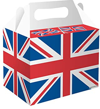 Henbrandt 12 Union Jack Medium Party Lunch Boxes for Royal Celebrations and Street Parties UK Sport VE Day Party Favours Sweets and Treats Goodies Food Box Empty Cardboard Packaging