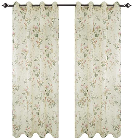 2 Stück Sheer Vorhänge Lässige Vorhang Mit Ösen,Luftig Dekoschal für Wohnzimmer Schlafzimmer Stores Küche - (B168 x H183cm) Pflanze Blume