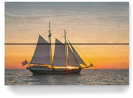 artboxONE Holzbild 30x20 cm Natur Windjammer, Abend, Meer von Künstler Rico Ködder
