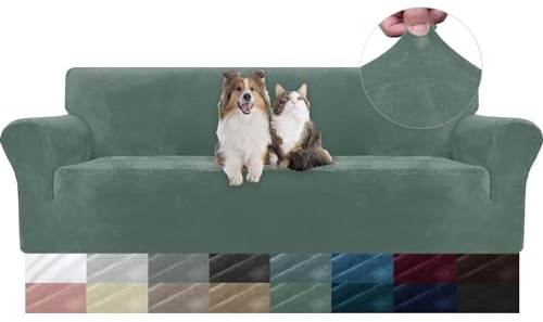 YSTELLAA Stretchigt Sammet Sofföverdrag Med Armstöd 4-Sits, Elastiskt Soffskydd Universell, Pet Soff Cover Töjbart Överdrag, Modernt Soffskydd, Avtagbar Halkfri Fåtöljöverdrag, Ljusgrön