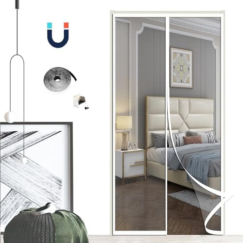 Magnet Fliegengitter Tür,Automatisch Geschlossen Insektenschutz Magnet Moskitonetz,Fliegengitter Tür Moskitonetz,für Balkontür Kellertür Terrassentür-White C||90x235cm(35x92inch)