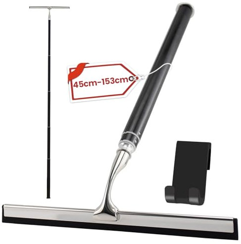 LORESJOY Ausziehbarer Duschabzieher Schwarz，Silikon Abzieher Dusche 48-153CM In Der Breite Badwischer, Duschabzieher Set mit Halterung