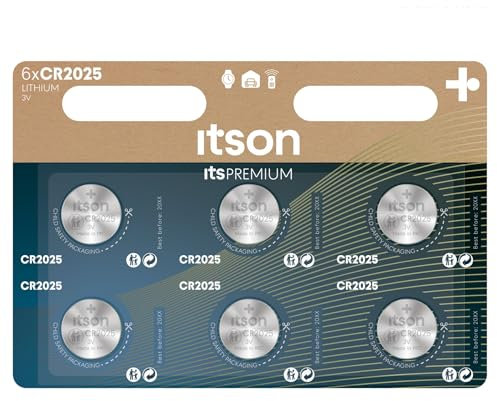 ITSON, CR2025 Pilas de botón de Litio, 3V, Paquete de 6, lo Mejor para Llaves de Coche, Relojes y pulsómetros