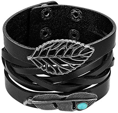 JewelryWe Herren Lederarmband Wickelarmband Punk Lebensbaum Baum des Lebens Boho Multilayer Geflochtene Leder Armband Armreif Wickelarmband Manschette mit Magnetverschluss
