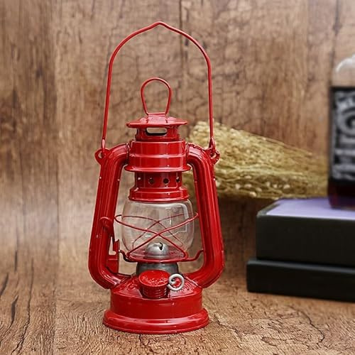 EasyByMall Retro-Kerosin-Lampen, Laterne Retro Kerosin Lampen Klassische，LED Outdoor Laternen mit Flammen, Vintage-Öllampe mit Griff, Tischlaternen für Haus, Garten, Camping, Citronella (Rot, 19 cm)
