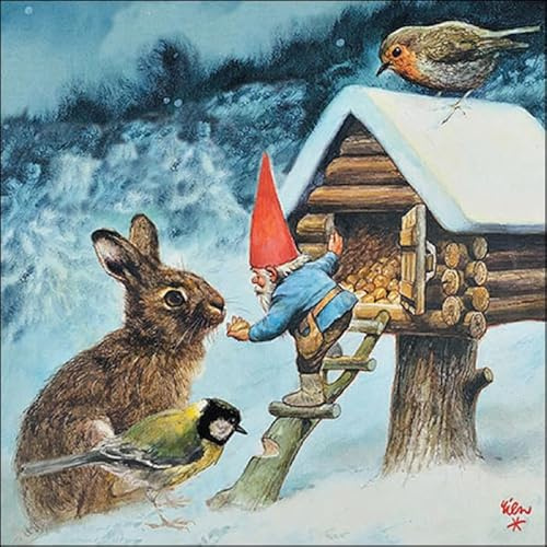 20 Servietten Winter Tiere an Zwergenhütte als Tischdeko. Papierservietten mit Motiv. Auch für Decoupage und Serviettentechnik 33x33cm