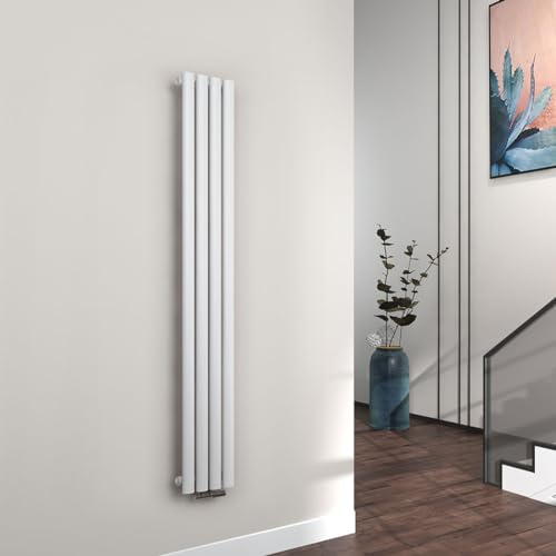 EMKE Radiador Pequeño 1600x240 mm, Panel Ovalado Conexión Central Vertical de Diseño Tubular Una Sola Capa Blanco 427 Vatios